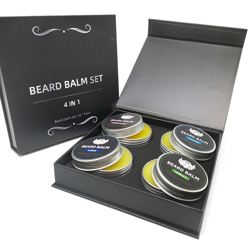 For Mens beard balm kit set sandalwood vanilla scent cream custom packaging organic private label beard balm