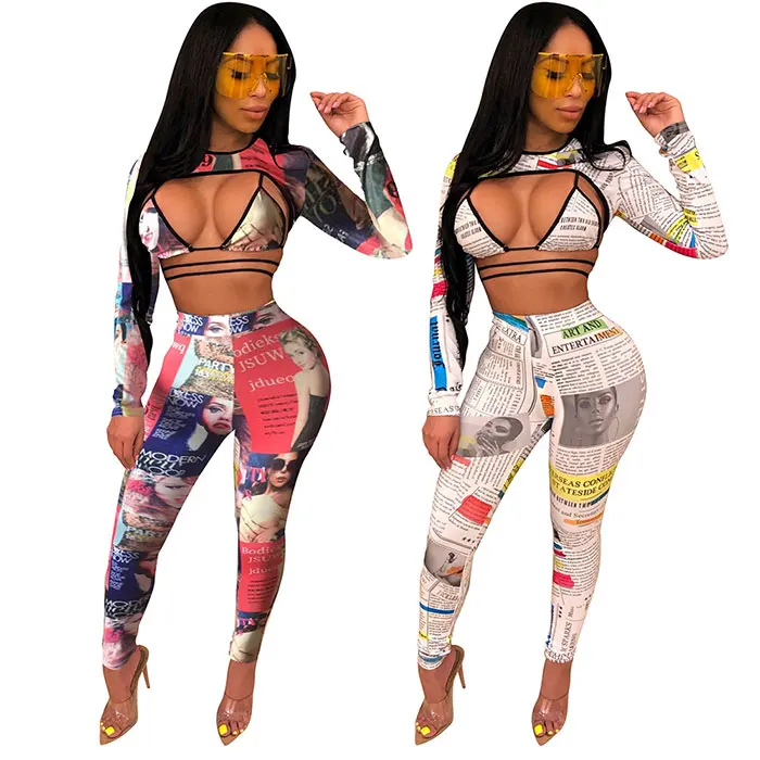 
Newspaper Print 2 Piece Club Outfit Women 
