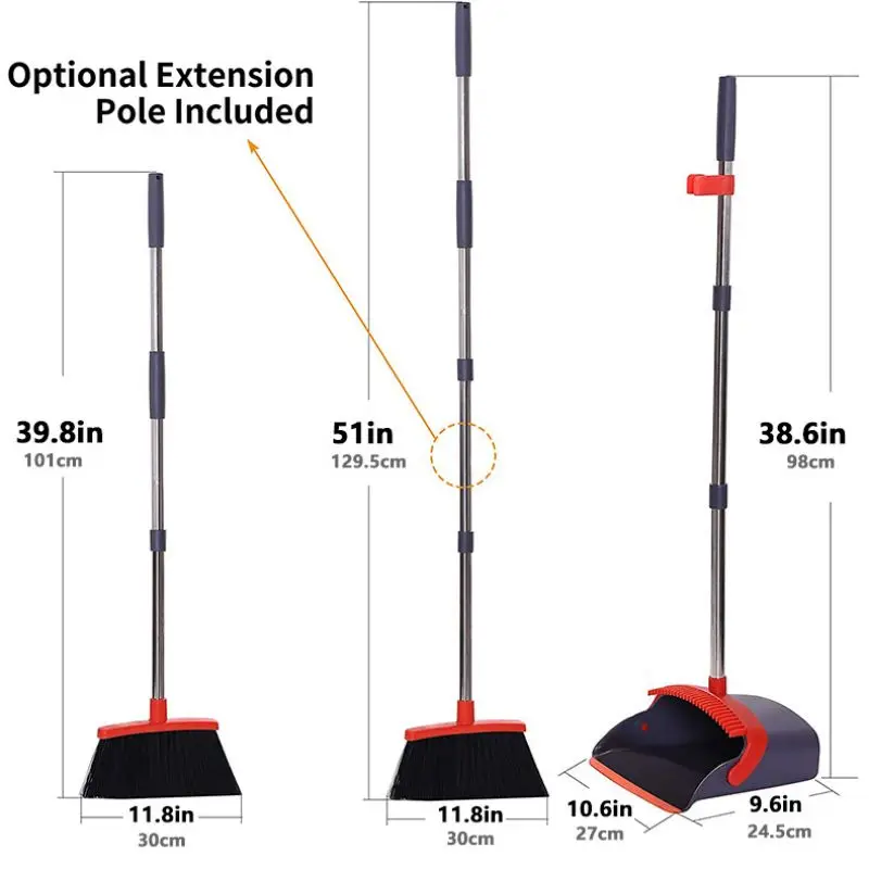 Hot sales room and DustpanDust pan Broom Set  Extendable Long Handle  Broom Dustpan Combo Home Cleaning Supplies