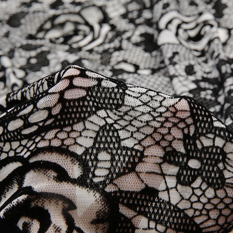 Прямые продажи с фабрики 75D нейлоновая высокоэластичная сетчатая ткань Флокированным дизайном-тонкий узор/Полный Цветочный Флокированный