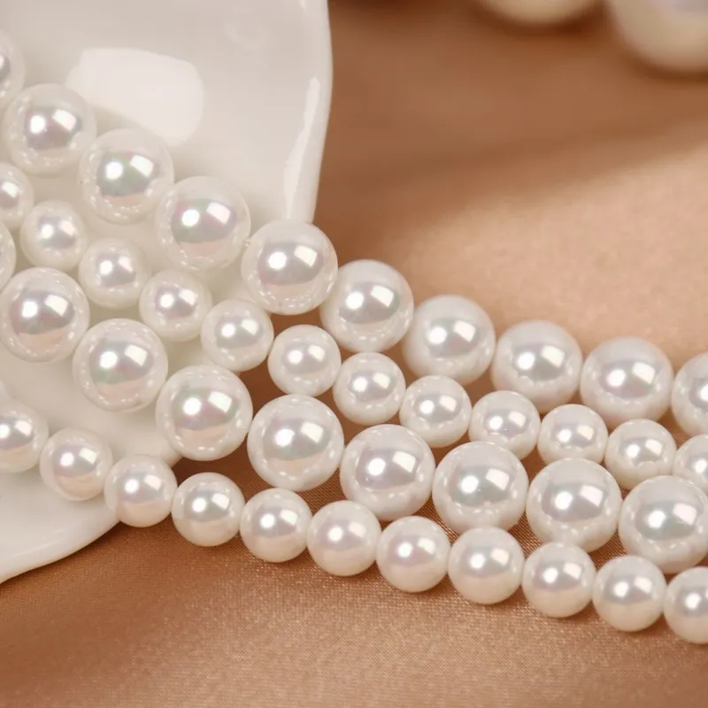 Colorful White Glass Pearl Beads Straight Hole Handmade Diy Jewelry Wholesale 4/5/6/8/10/12/14/16mm Imitation Shell Loose Beads