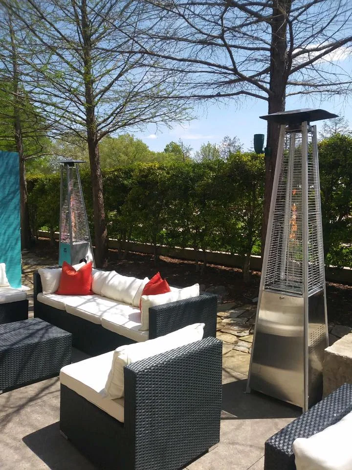 Low Price Portable Propane Patio Heater Novel Design Iron Tower Flame Pyramid for Outdoor Gardens Gas Water Heater from Malaysia