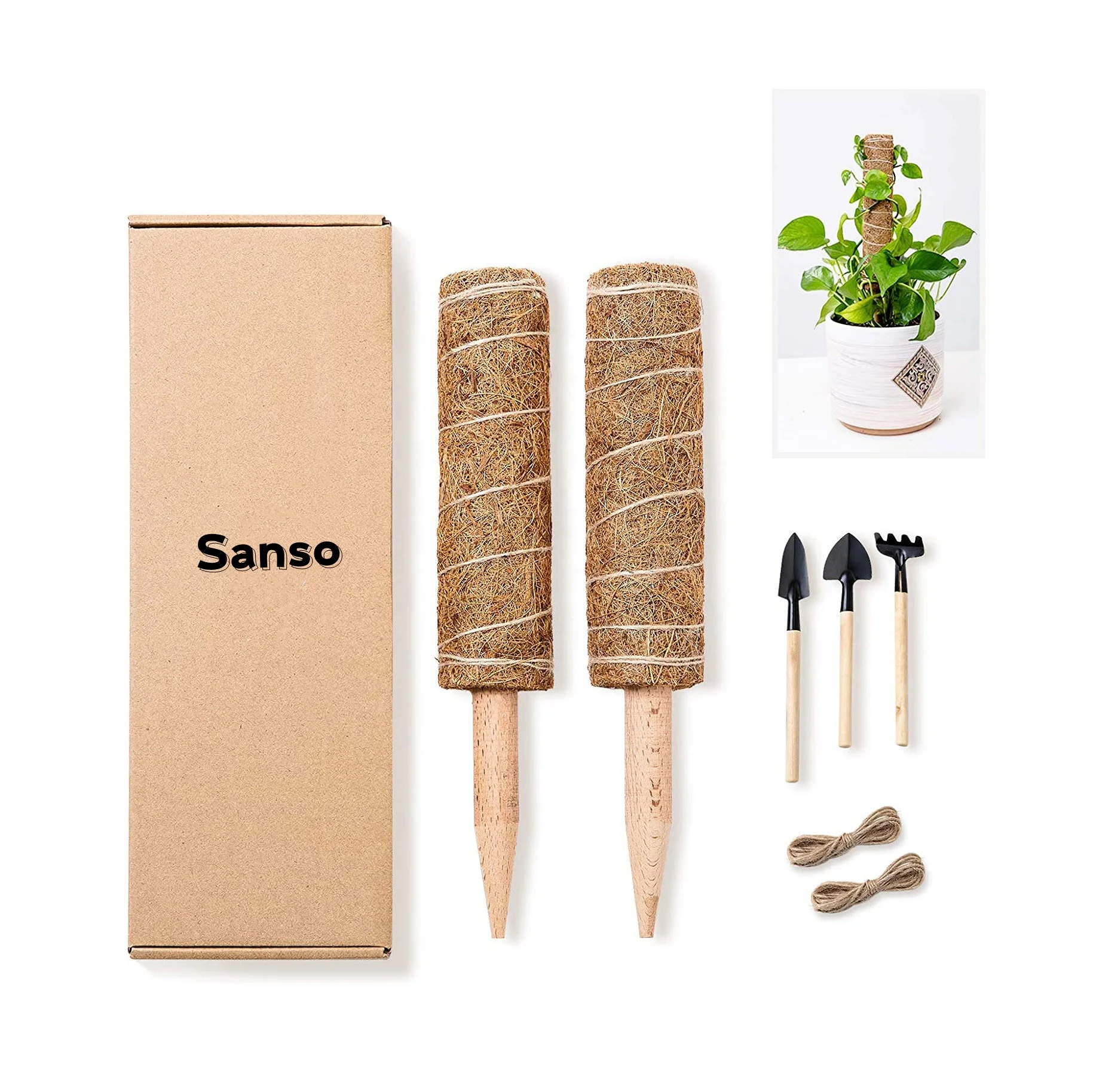 Coir Pole for Potted Plant 2 Pack  Plant Stake Support Gardening Tool Set and Garden Ties Coir Moss Stick for Plant Support