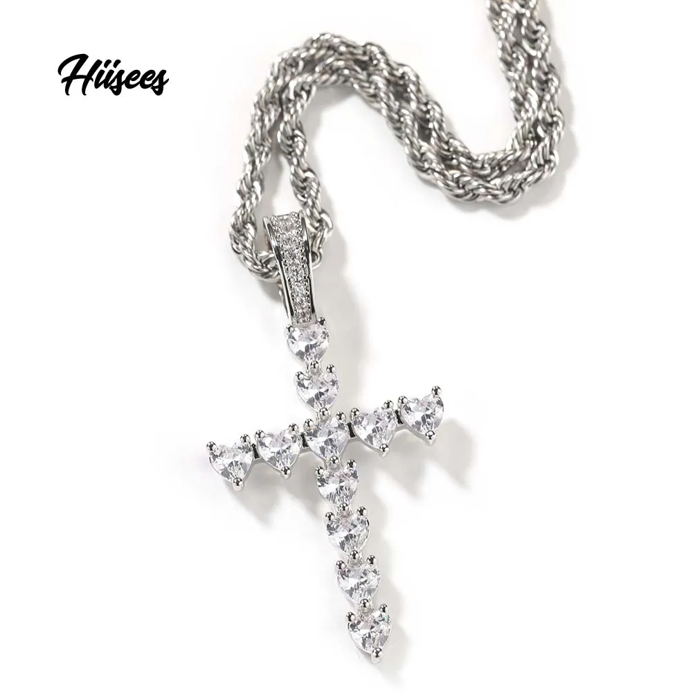 Hip Hop Iced Out Zircon Three Point Cross Pendant Antique Pave Necklace for Men Cross Sword Jewelry Gold Pendants Wholesale
