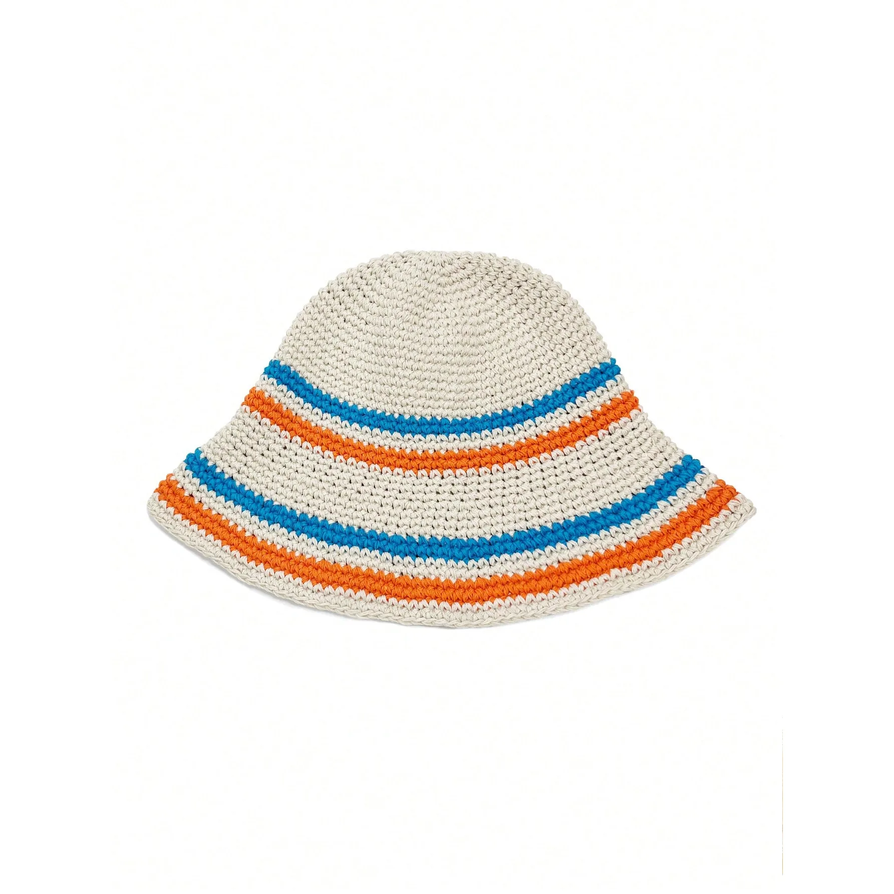 Fashion Summer Striped Crochet Hat Cotton Knitted Sunshade Sunscreen Bucket Fisherman Hat