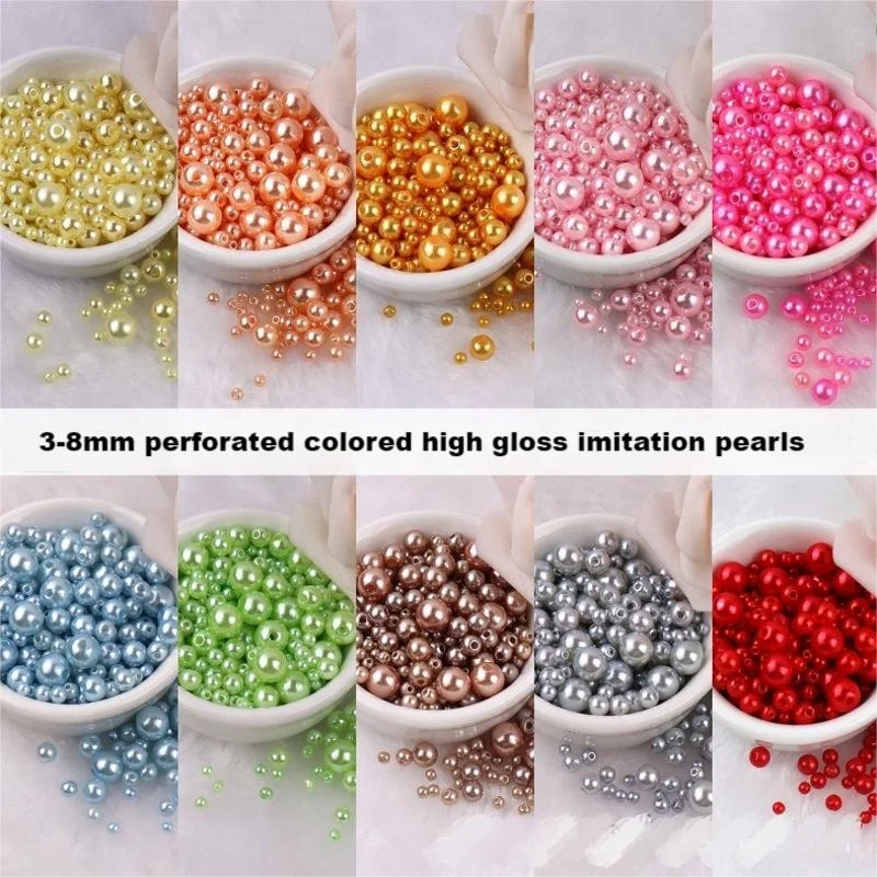 wholesale 3-8mm Mix size Cheap ABS plastic pearl beads with hole