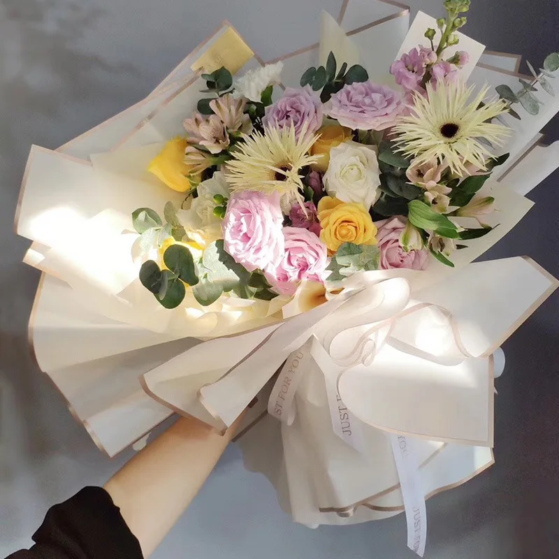 Wholesale flower shop gift flower waterproof with gold edge wrapping paper gold edge waterproof flower decoration wrapping paper