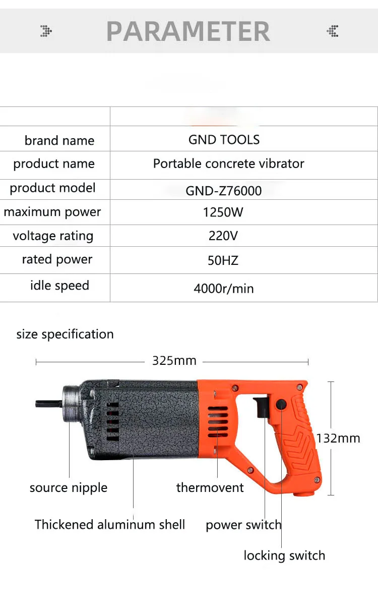Electric Concrete Vibrating Poker Portable Pavement Concrete Vibrator Universal