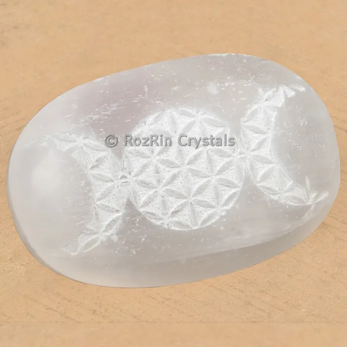 Selenite Tree of life with moon Palm stone: Selenite palm stone