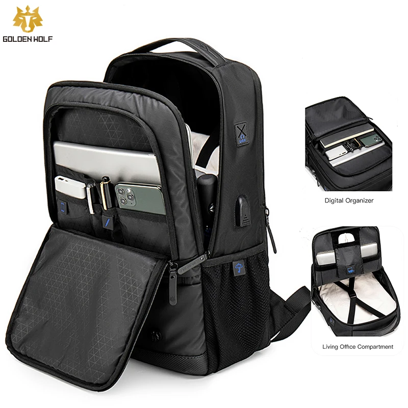 Mochila sac a dos Expandable Waterproof Business Custom  Bagpack  Laptop USB Charging  Backpack Men Rucksack Black Mochilas