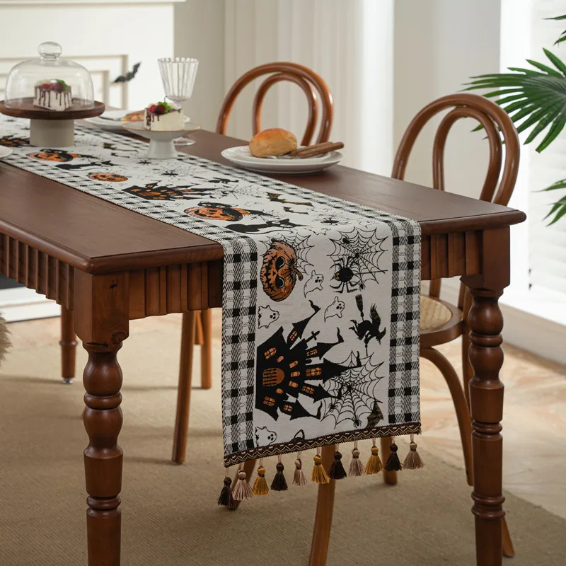 Elegant Jacquard Throw Comfortable Table Runner Beautiful Luxury Table Runners Pumpkin Pattern Long Table Runner For Festival