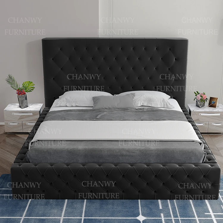 
new style design buttons fabric bed with high headboard for room furniture 