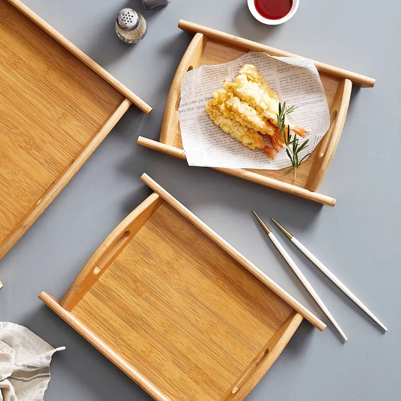 Aolan Luxury Eco-Friendly Bamboo Serving Tray With Modern Design Custom Size Handle Home Restaurant Hotel Kitchenware Use