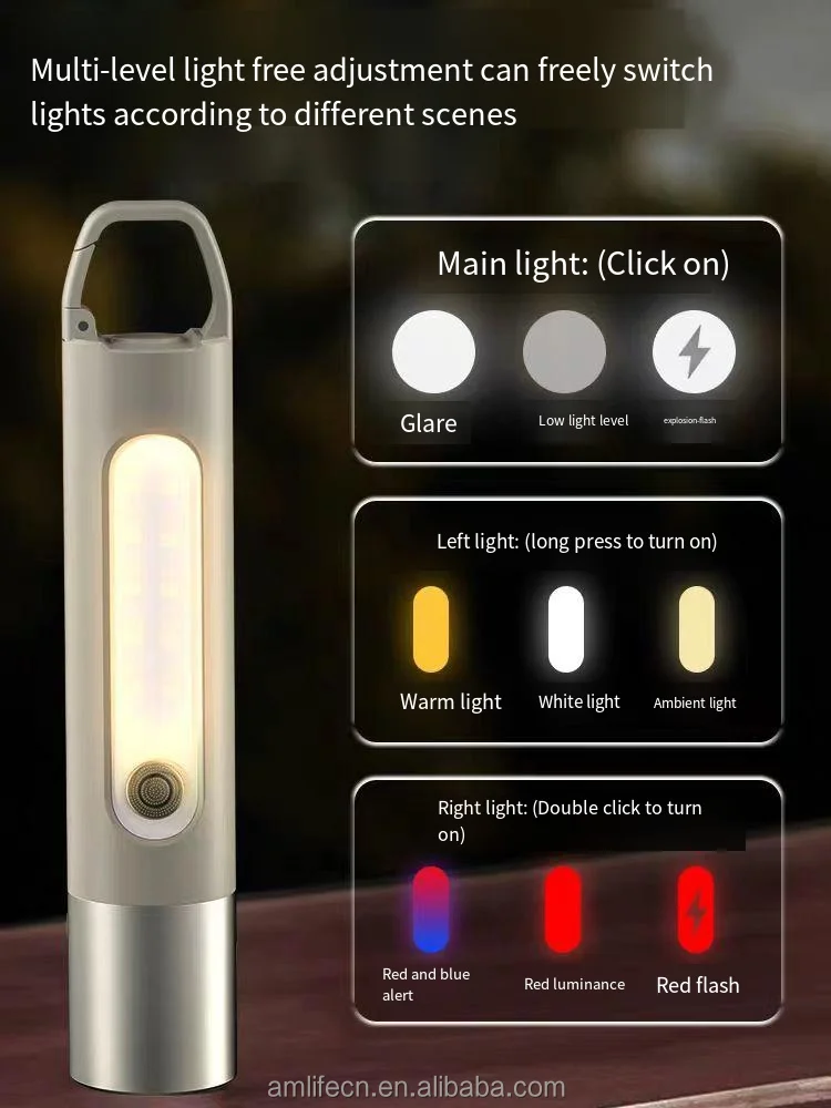 2024 Multi Functional Led Flashlight White Laser Outdoor Camping Lantern Cycling Torch Light Rechargeable LED Flashlight