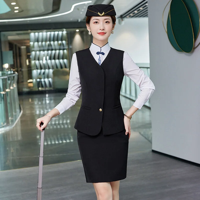 custom logo women waistcoat vest formal aviation airline hostess uniform fashion airline stewardess uniform