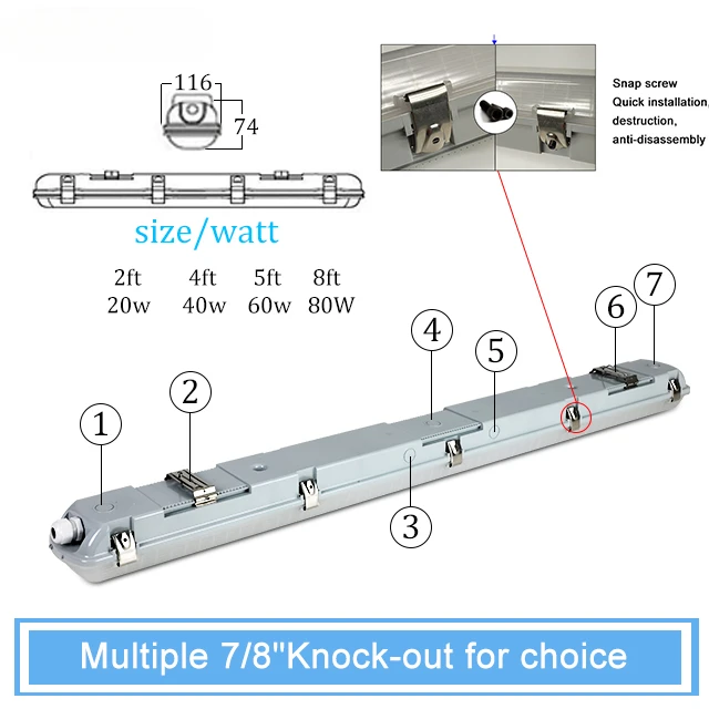 ETL cETL DLC Premium 20w 40w 60w 80w IP66 PC housing T8 Led tube light waterproof led linear tri-proof light