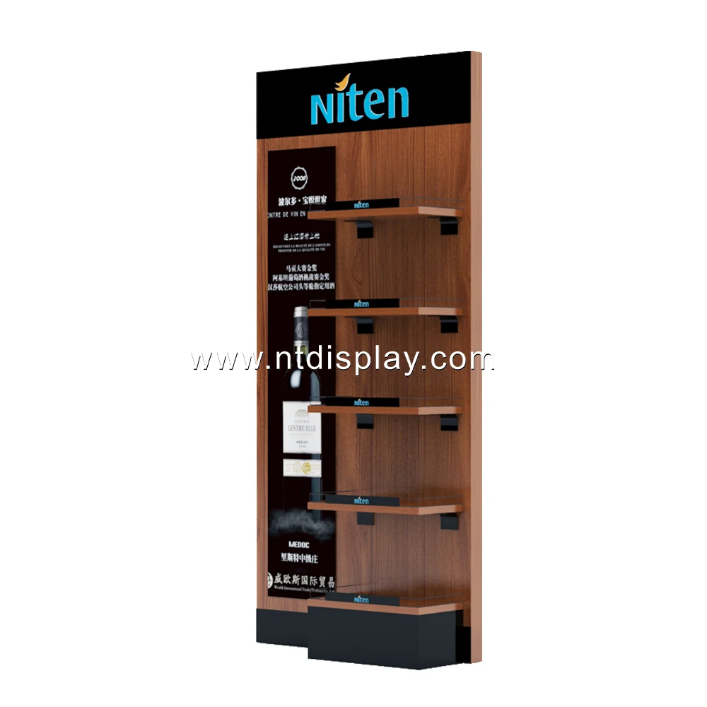 liquor bottle supermarket wine display cabinet floor stand beer bottle display shelf