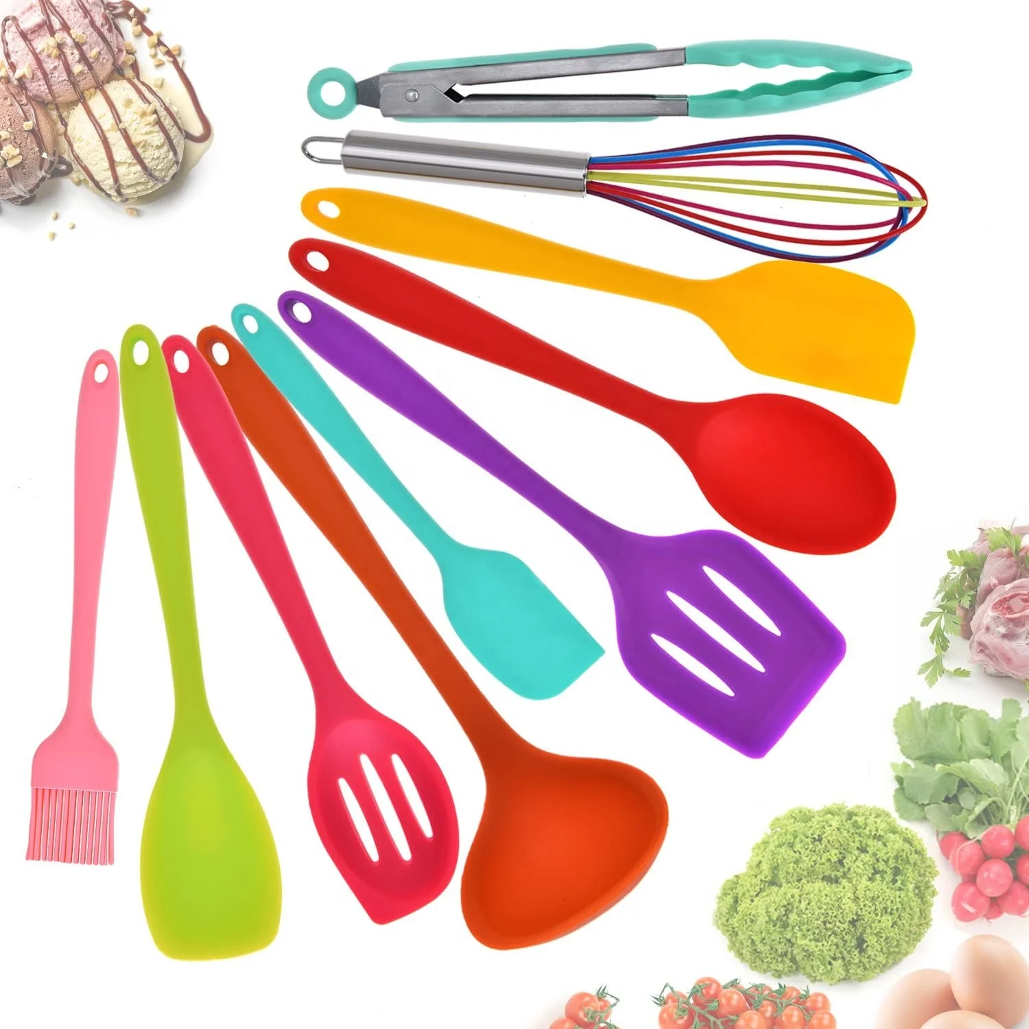 Wholesale Customized Logo non-stick silicone stainless steel  kitchen cooking utensils set