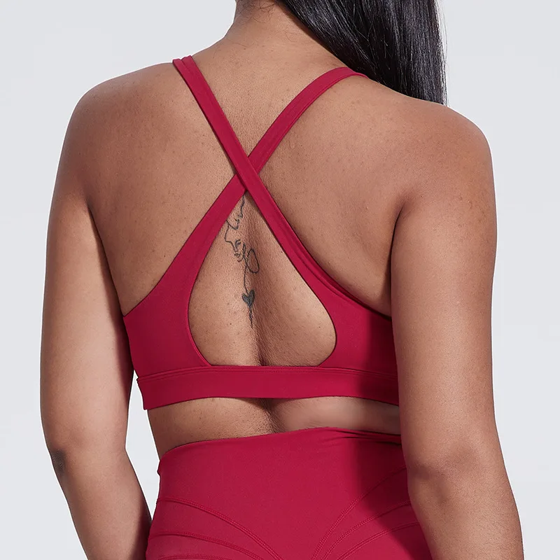 YK High Neck Cross Back Shockproof Yoga Bra Removable Pad Custom Logo Workout Wear High Impact Gym Fitness Top Sports Bra