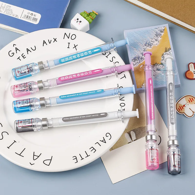 Wholesale Plastic Color Syringe Model 0.38MM Black Ink Neutral Pen Student Stationery Pen