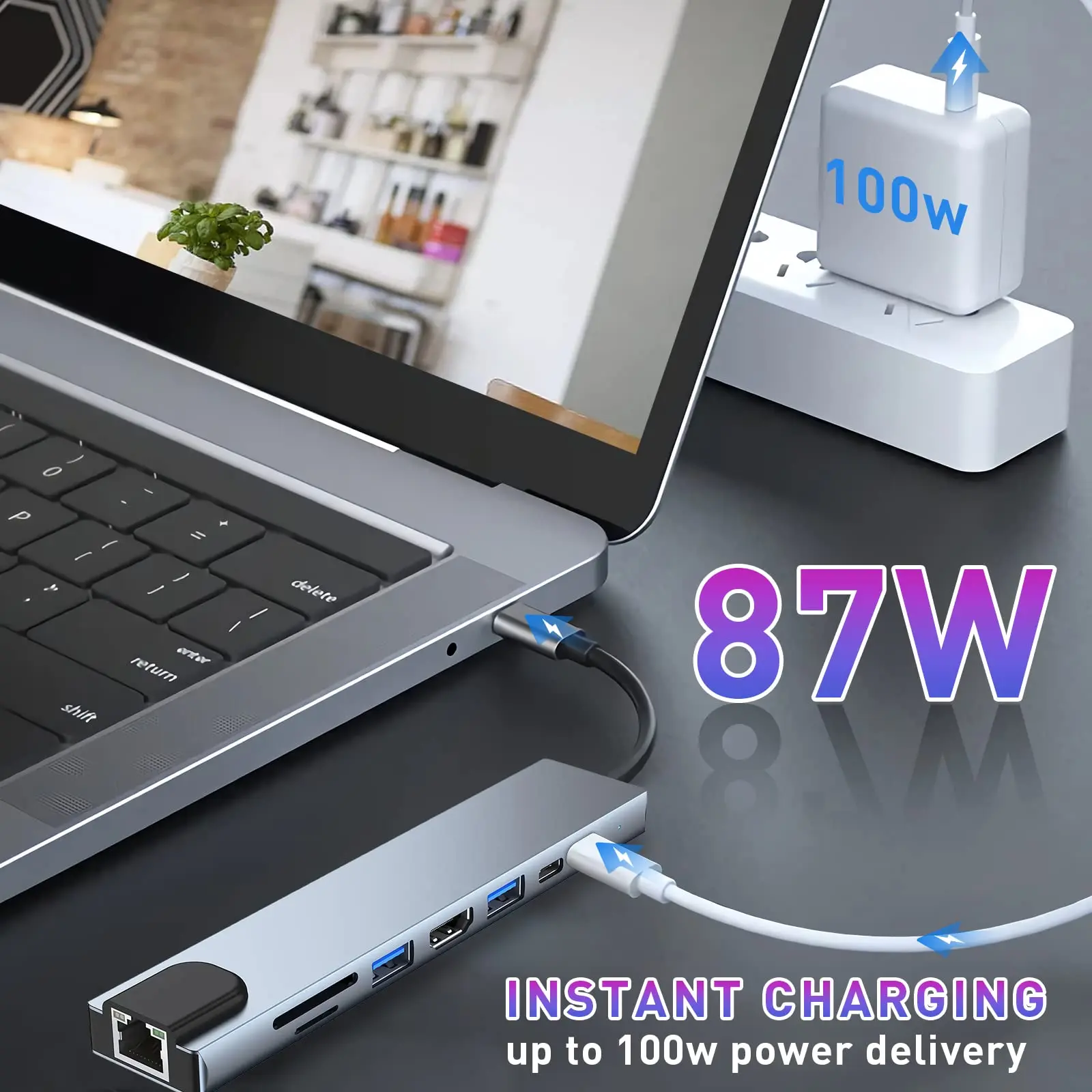 USB-концентратор 8 в 1 Type C 3 на 4K HDMI с кардридером RJ45