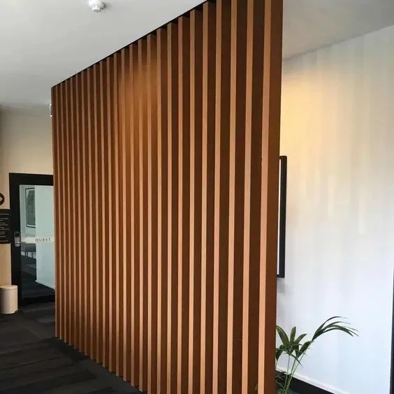 Foju Modern Interior Decoration Hollow Wooden Grain PVC WPC Privacy Screen Partition Curtain Wall WPC Square Timber Tube