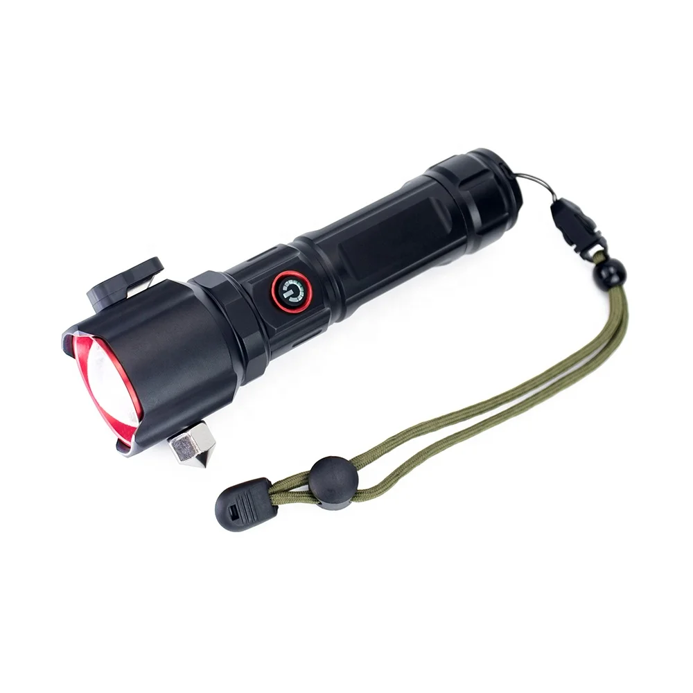 Multi-functional household LED rechargeable torch with hammer cutter strobe zoom strong searchlight