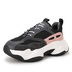 Wholesale women leather sneakers custom pigskin and mesh cloth ladies shoes flat casual