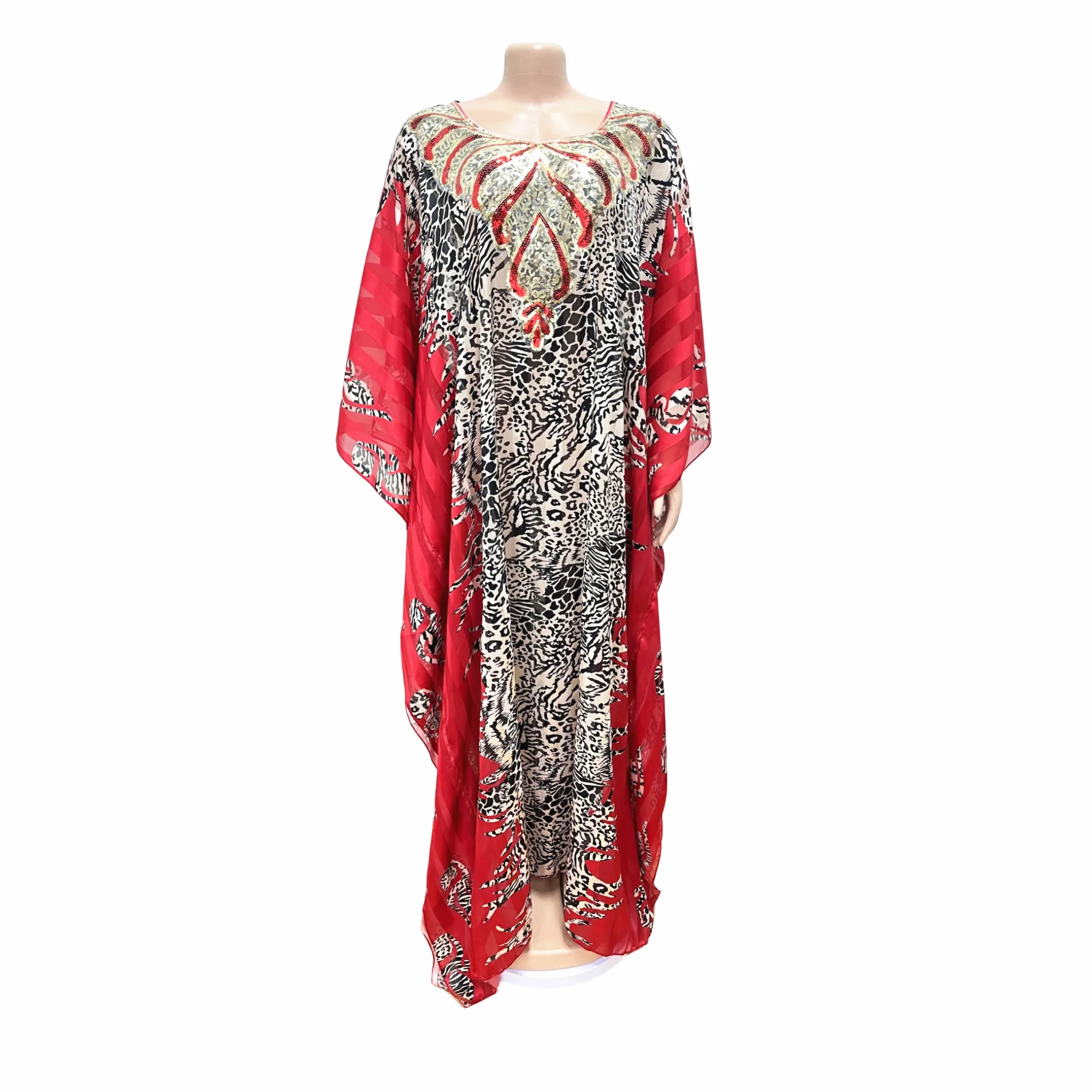 2023 Middle Eastern Muslim Dress For Women Gold Bead Embroidery Leopard Print Abaya Plus Size Dress