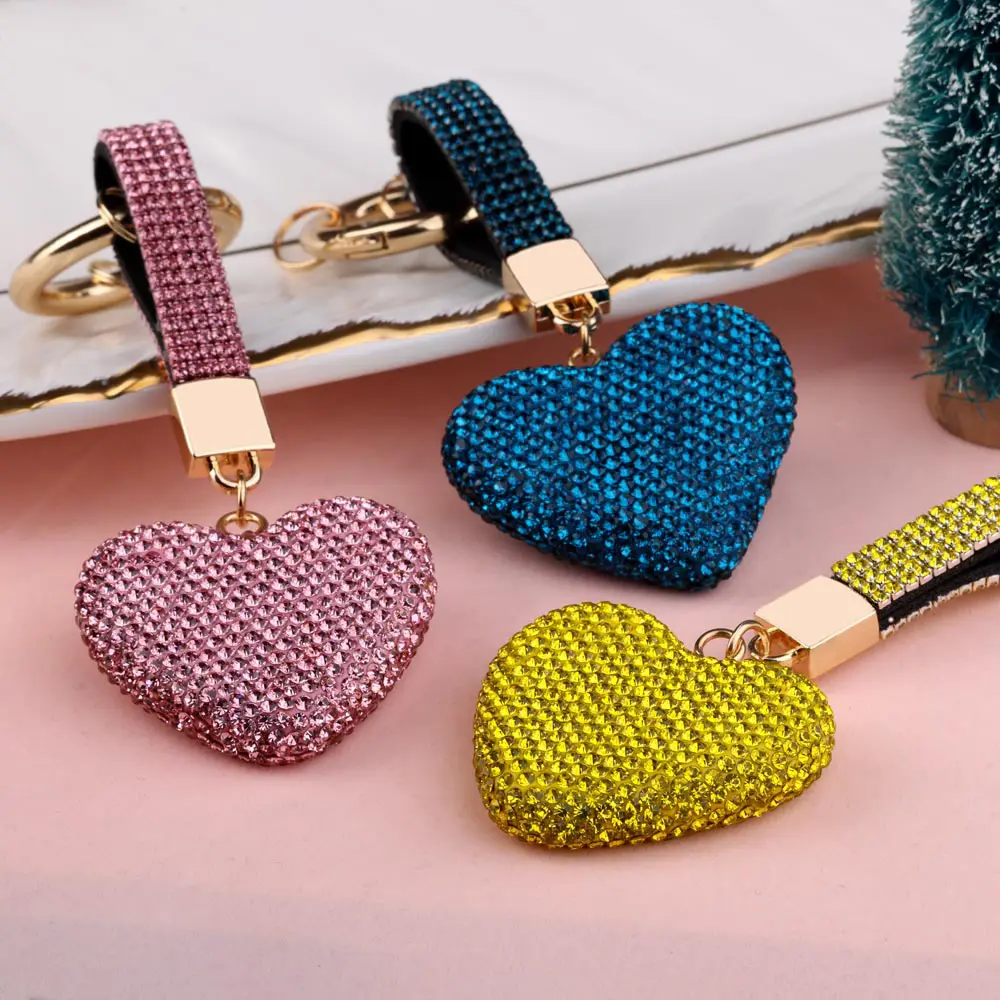 New Luxury Colorful Crystal Rhinestone Heart Pendant Keychain Accessories for Gift