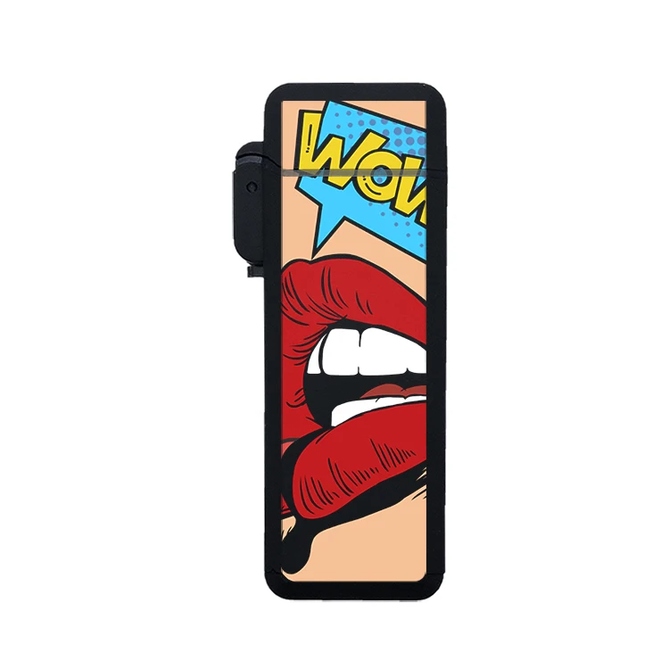 Factory Wholesale Pop Style Custom Logos UV Print Windproof Blue Flame Butane Lighters