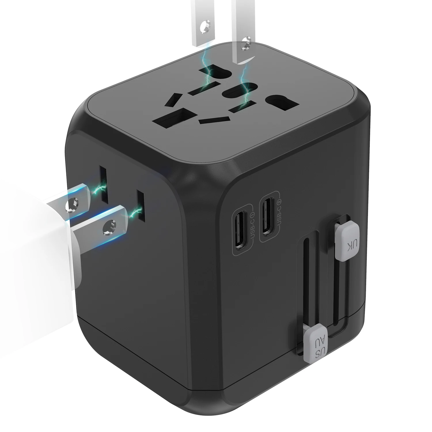 Travel quick charging adapter 3usb dual type c multi port AU EU US UK all in one universal charger