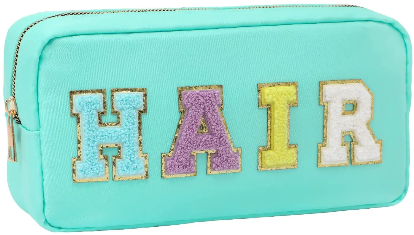 Nylon Waterproof Personalized makeup bag glitter Letter Patches Women Girl DIY Birthday Gift costom make up Pouch Cosmetic Bag