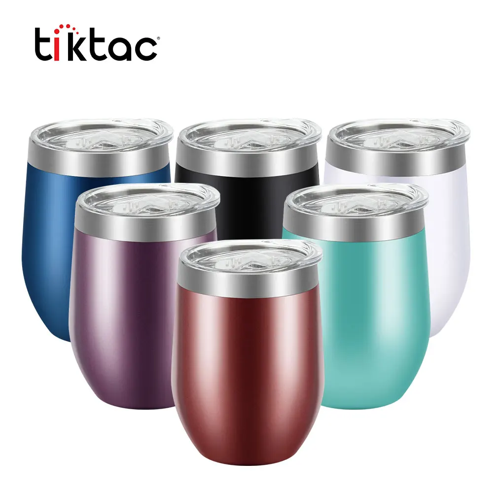 Hot Sales Powder Coated 12oz Insulated Wine Glass Tumbler With Clear Lid