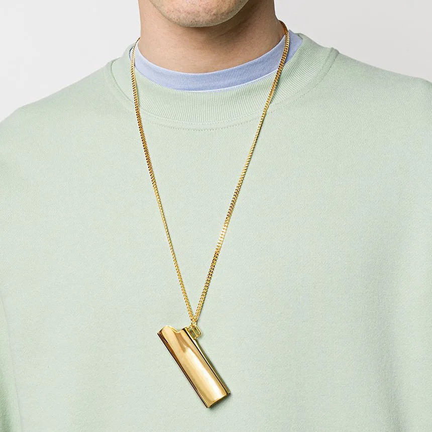 
Popular factory direct sell new gold necklace necklace hip hop lighter case cover holder men necklace with Brand Logo 