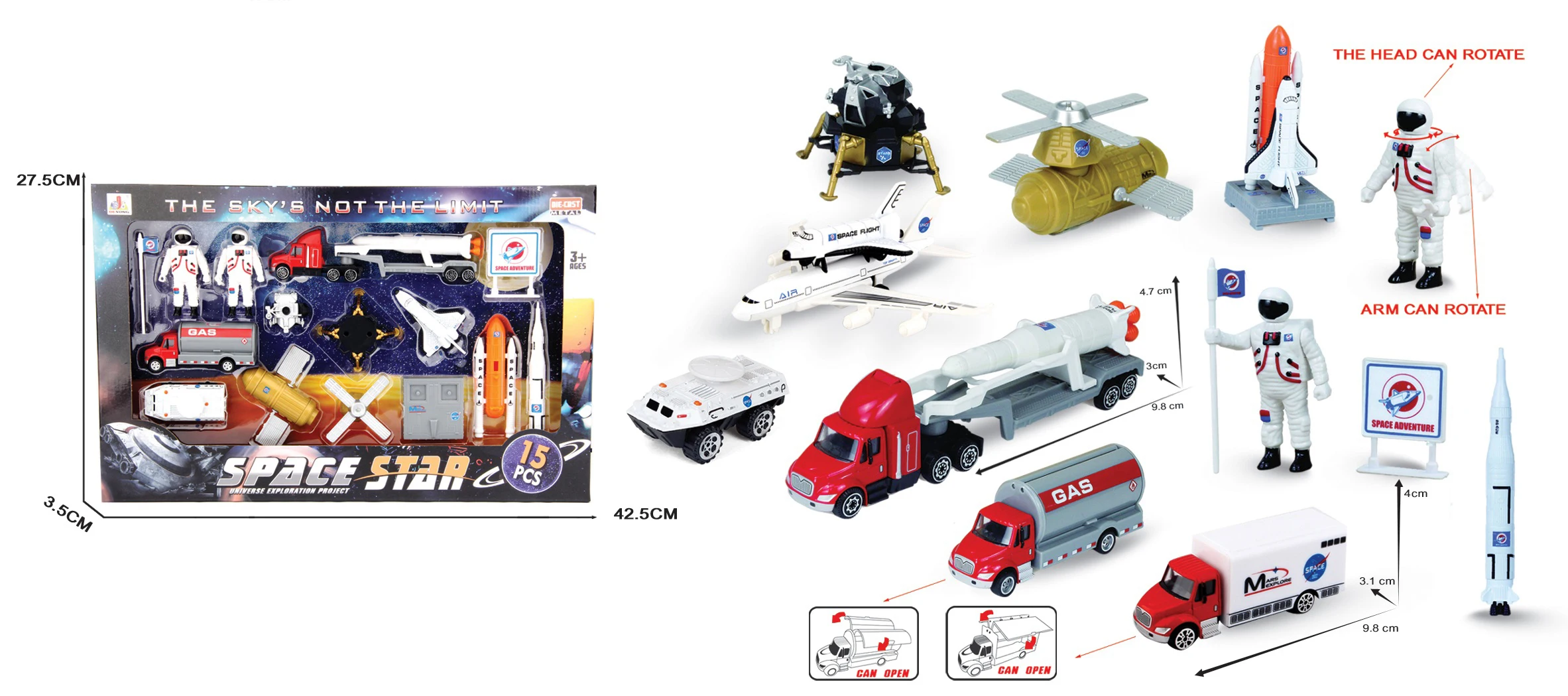 KSF Wholesale Mini Model Die-Cast Metal Astronaut Scene Space Shuttle Rocket Toys For Kids