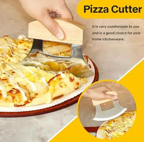 Pizza Cutter Wood Handle Pizza Knife Stainless Steel Sharp Pizza Multifunctional Food Slicer Rocker Ulu Knife