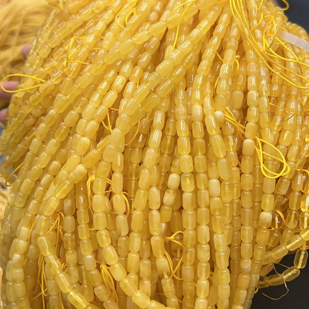 Natural Russian amber jewelry with high-quality white tiger skin and yellow pattern capsule shape 6-8mm Muslim prayer beads