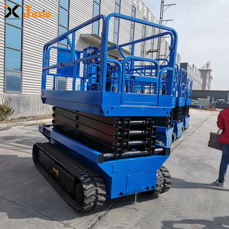 10m 12m working height Tracked crawler scissor lift manlifts for air job with jacks