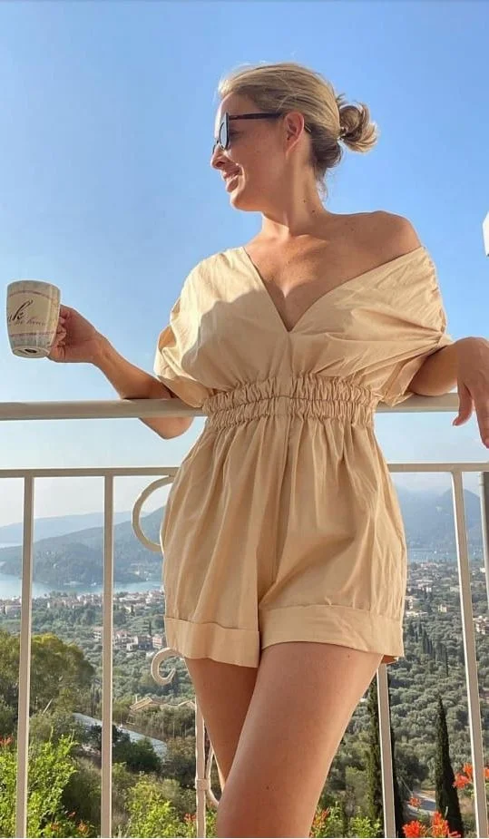 Brand New Women Short Rayon Dress with elastic and V Neck Printed Design Casual Summer Holiday
