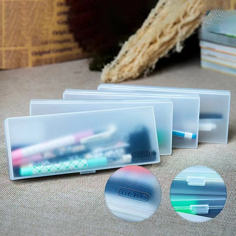 Wholesale Transparent  Pencil Case Plastic Stationery Case with Hinged Lid and Snap Closure for Pencils Pens