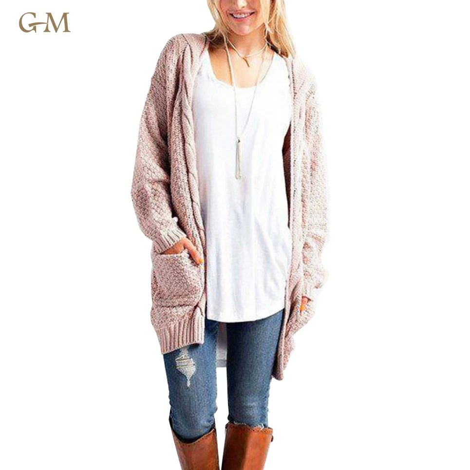 2019 New Style Winter Women Long Sleeve Pockets Sweater Cardigans