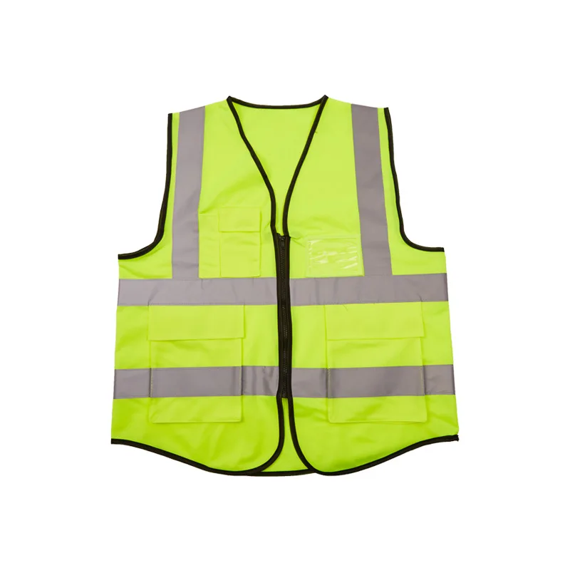 Wholesale High Quality 100% Polyester Hi Visibility Custom Logo Road Safety Reflective Sleeveless Zipper Work Overalls Vest