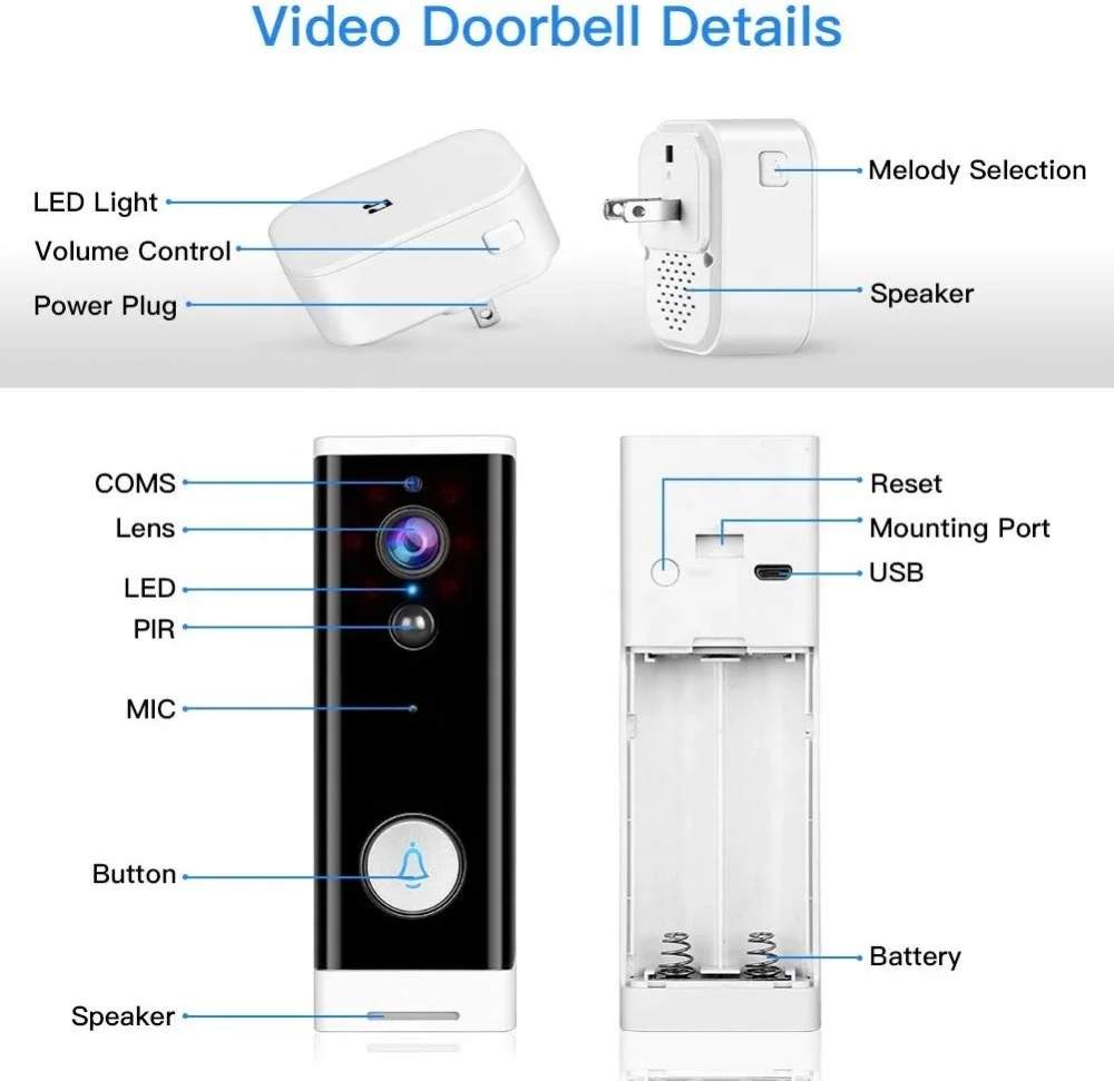 Smart Wifi Doorbell Camera Ring Door Bell Tuya Smart Life App Intercom PIR Motion Detector Night Vision Security Video Camera