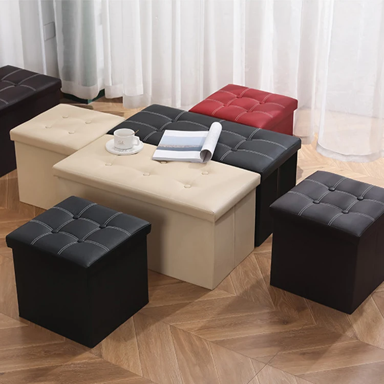 Living Room Furniture Seat Support Grey Bed Storage Foldable Footrest Storage Ottoman Bench