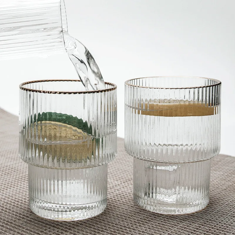 Amazon Rimmed Glassware Set in USA Casual Best Selling Products 20women for Christmas Gift as Gift Vertical Line Golden Wine HEB