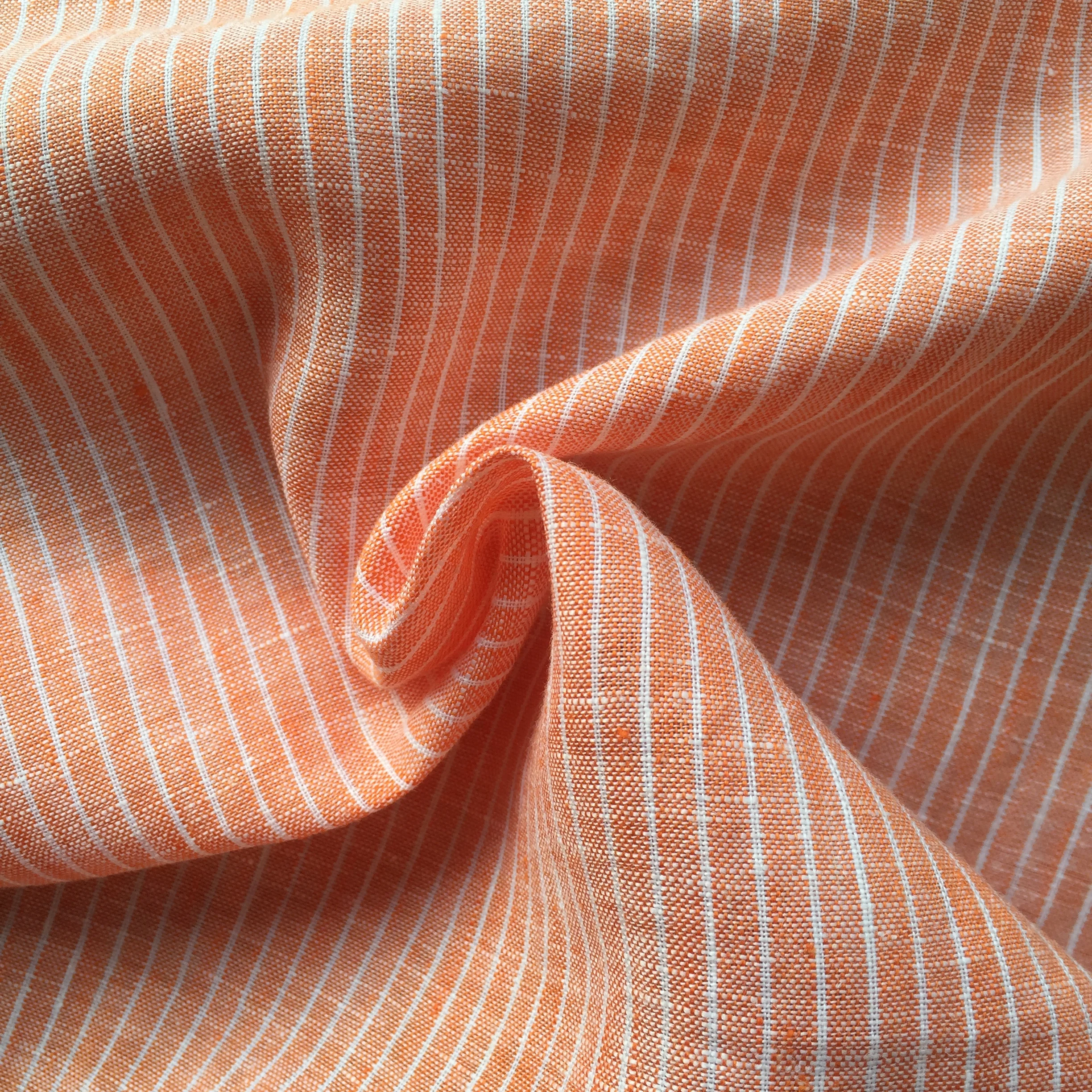 High quality supplier gingham 100%linen fabric 118GSM linen yarn dyed stripe voile fabric for clothing