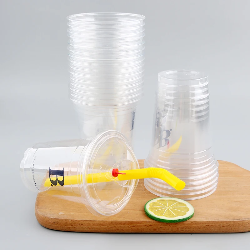 China Factory Plastic Cup Thick Hard Bubble tea cup 16 oz 24 oz Milk Tea boba plastic cups with lid