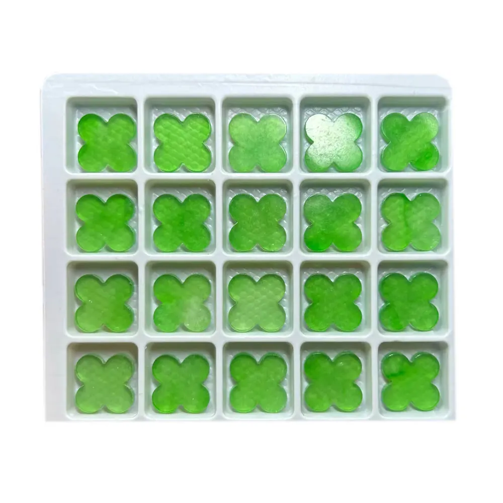 Natural Jadeite  Four-leaf Clover Green Color Double Flat Flower  VC Jewelry Gemstones
