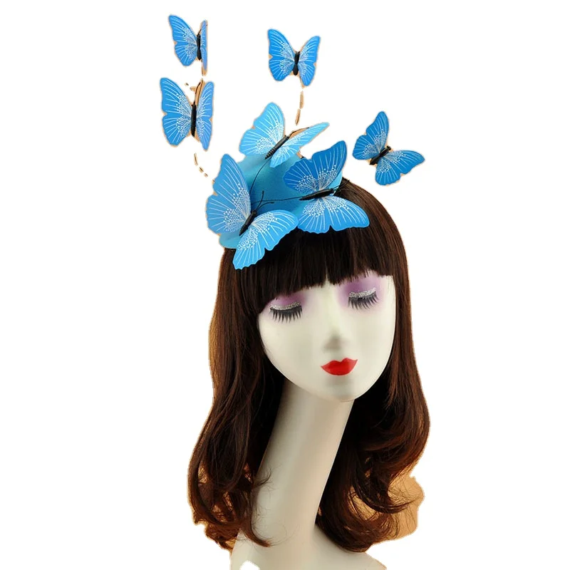 7 colors new women party Mini Top Hat  bowler hat with butterfly Hair Clip Headwear fascinator